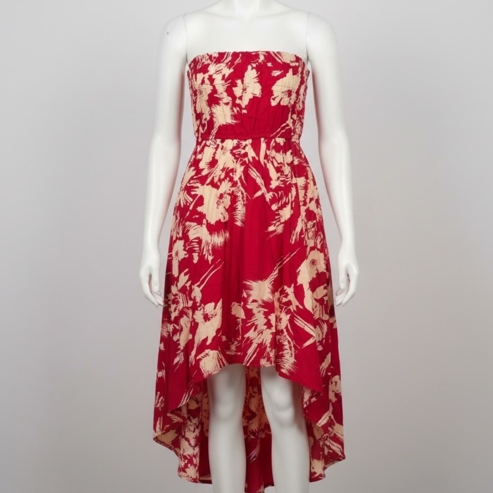 Angie Hawaiian Tropical Floral Fuchia Strapless High Lo Dress M Resort Vacation